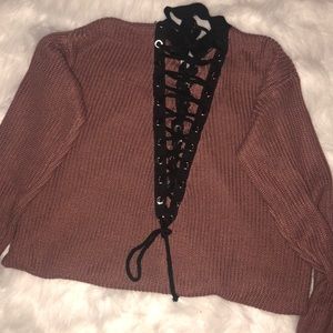 Cut out lace up sweater
